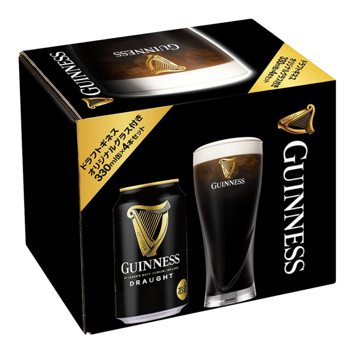 Guinness Draught Beer Gift Set 330ml*4 Bottles with Slim Pint Glass